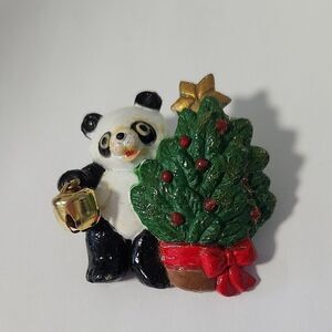 Vintage Eastern Limited Christmas Pin Panda Christmas Tree 1980s Jewelry Brooch